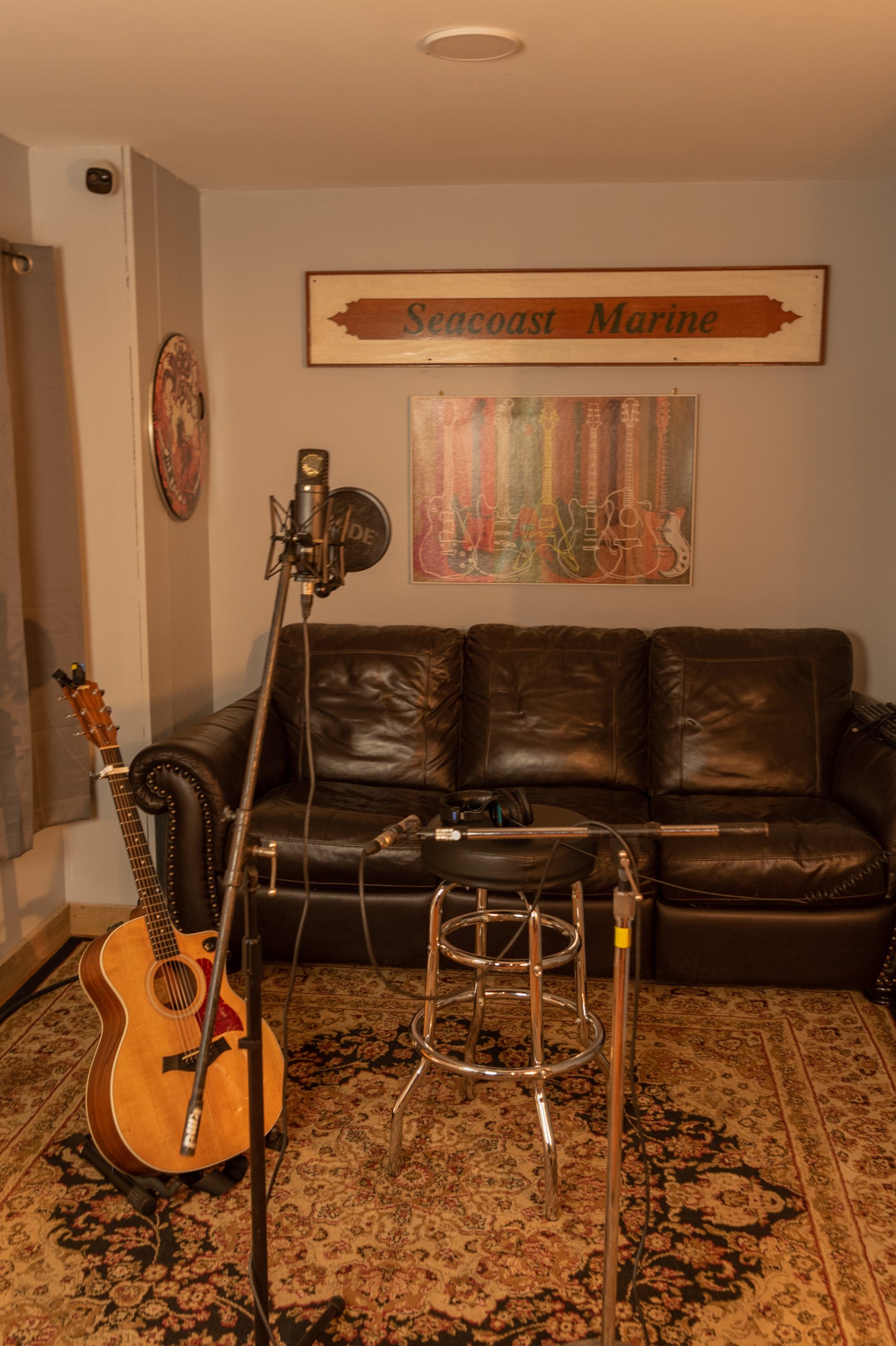 The live room and vocal booth at SongCoop Studio